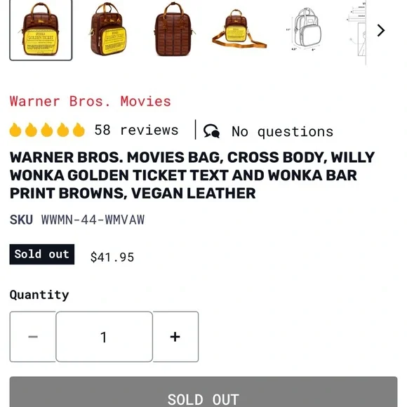 Willy Wonka Crossbody Bag - NWT SOLD OUT ONLINE - Picture 3 of 6